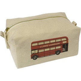 'Love London Double Decker Bus' Canvas Wash Bag/Makeup Case (CS00039433)