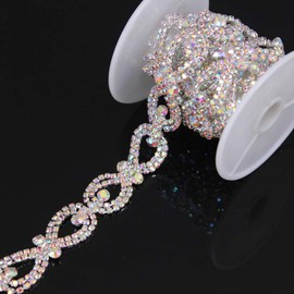 Phicmanlo 1 Yard AB Crystal Rhinestone Cup Chain Trimming Applique Crystal Sashes for Wedding Bridal Belt DIY Jewelry (Silver AB)