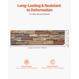 VEVOR Faux Stacked Stone Panel, 45.6 x 12.8 in Artificial Stone Wall Panels, High-Density PU Stones Siding Panel, Easy to Cut, Rock Panels for Interior and Exterior Decorations, Brick Red