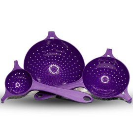 Crisp 3-Piece Nesting Strainer Set - Perfect for Draining Pasta, Vegetable, Fruit and Noodle Strainer - Good Grip Plastic Strainer - Dishwasher Safe Kitchen Strainer - Made in the USA - Purple