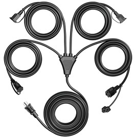Eversimpleinc Black 1 to 4 Splitter Extension Cord (Combined 31 FT, End to End 13 FT), 3 Prong Plug with 4 Extended Outlets, with Weatherproof Covers for Indoor and Outdoor