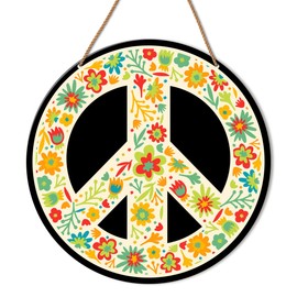 Peace Sign Wall Decor, Peace Sign Decor for Home Front Door Hanging Sign Decoration, Floral Love Peace Decor Sign