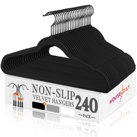 HOUSE DAY Black Velvet Hangers 240 Pack, Velvet Clothes Hangers Non Slip Felt Hangers, Heavy Duty Coat Hangers for Closet, Ultra Slim Hangers Black Hangers Space Saving Hangers for Suits, Shirt