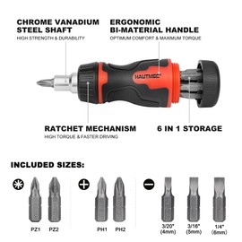 HAUTMEC 8-in-1 Stubby Ratcheting Screwdriver Set, Multi Screwdriver Tool All in One, Ratchet Short Screwdriver Set with Multi Bit Screw Driver for Use in Confined Space, Chrome Vanadium Steel Shaft