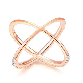 SOMEN TUNGSTEN 925 Sterling Silver Criss Cross Rings CZ Eternity Engagement Wedding Band (Rose Gold, 9)