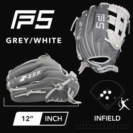 SSK FP5 Fastpitch Softball Glove – Infield - Outfield - Pitcher – 11.5”-11.75”-12”-12.25”-12.5”-12.75”-13”– Right & Left Hand Throw (Grey/White - H Web, 12" - Left Hand Throw)