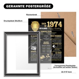 Benjia Gift for 50th Birthday - Back in 1974 Framed Poster Germany - 50th Birthday Pictures Women & Men - Table Picture and Wall Picture Stand - Personal Anniversary Gift (20 x 25 cm, Black)