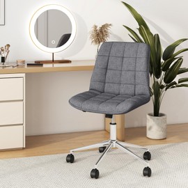 Giantex Armless Office Chair, Modern Fabric Vanity Chair with Wheels & Adjustable Height, 360° Rolling Swivel Task Computer Chair, Home Office Desk Chair for Makeup Bedroom Small Space, Grey