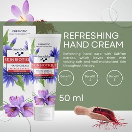 Bendida Skinbiotique Hand Cream with Saffron Extract + Glycerine Refreshing Moisturising Cream for Rough, Stressed Skin Gentle Care Cream for Dry Hands and Stressed Skin 50 ml