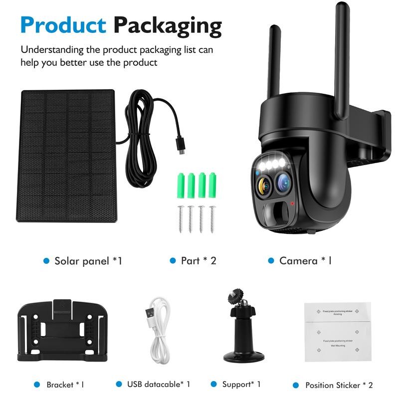 Solar Security Wireless Outdoor Camera,10X Zoom,2K Resolution 360° Pan Tilt