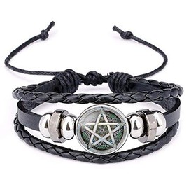 Comelyjewel Anti-Possesion Pentagram Themed Leather Braided Bracelet for Men and Women