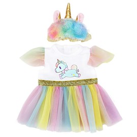 ZWOOS Doll Clothes for New Born Baby Doll, Unicorn Dress with Headband for Dolls 35-43 cm