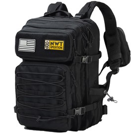 NWT XPEDITION Military Tactical Backpack,Sturdy Work & Molle Laptops Rucksack,Army Assault Pack for Hiking Camping Travel Fishing Gym,Black