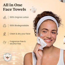 Toot Care Disposable Face Towels, 100% Biobased, Ultra-Soft Makeup Removal Wipes, 40 Count Super Soft and Thick Dry Wipes, Unscented Cotton Tissues for Sensitive Skin