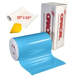ORACAL 651 High Gloss Craft Adhesive Vinyl 15ft x 1ft Roll w/ 12" x 24" Roll of Transfer Paper and Hard Yellow Detailer Squeegee (Ice Blue)