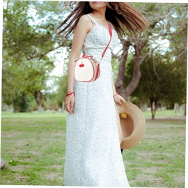 WRITWAA Pack of 1 Red Adjustable Strap Handbags Cherry Handbags for Women PU Shoulder Bags Straps PU Leather Summer Circle Purses, red