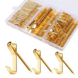 90 Pcs Picture Hooks Set, 20LB 30LB 50LB Frame Hanging Hooks with 94 Nails, Picture Hanging Kit, Heavy Duty Picture Hangers, Picture Frame Hangers for Hard Walls(Gold)