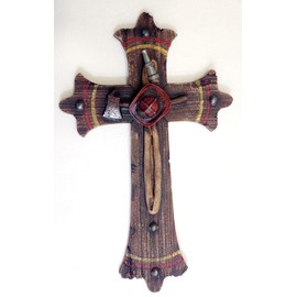 Fireman Cross Helmet Hose and Axe Polyresin 12 x 7 1/2 Inches