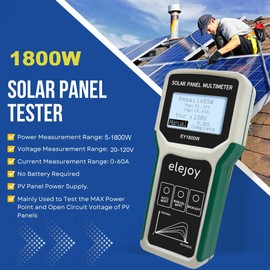 EY1800W Solar Panel Tester, DC/AC Solar Power Meter, Photovoltaic Panel Multimeter, Auto & Manual MPPT, Open Circuit Voltage, Maximum Power Point Power/Voltage/Current, Backlit LCD Display