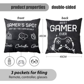 COLOFALLA Gamer Gifts for Boys Gaming Cushion Cover 18x18inch Pockets Design Double Sided Gaming Gifts for Boys Gamer Bedroom Accessories