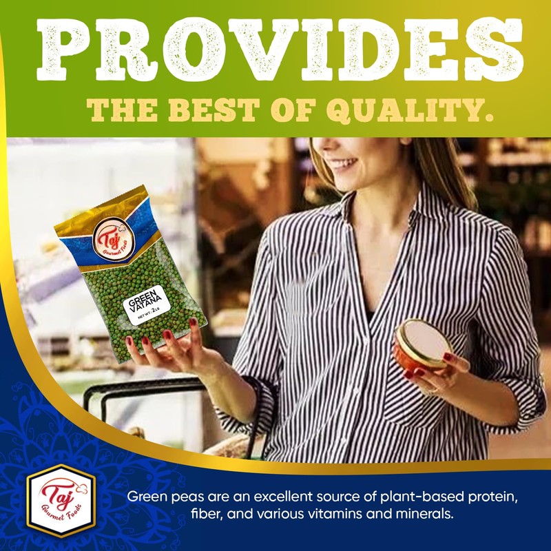 TAJ Green Peas Whole, 4-Pounds, Dried Whole Vatana Matar, Marrowfat