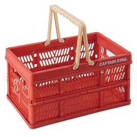 CAPTAIN STAG UL-1040 Folding Container Basket Folding Handy Container with Handle, Small, Red