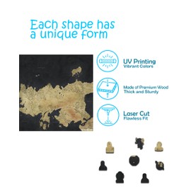 Crafthub Game of Thrones Wooden Puzzles for Adults – A3 Size with 291 Pieces Wood Puzzles – The Westeros Map – Jigsaw Puzzles with Unique Shapes – 10" x 15.4"