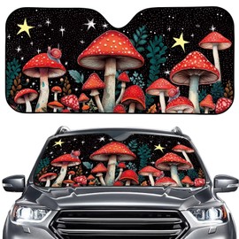 WUYOJUXA Funny Mushroom Forest Windshield Sun Shade,Romantic Mushroom Car Front Windshield Sunshade,Retractable Foldable Windshield Sun Covers for Auto Interior Accessories