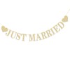 Just Married Banner Decorations Gold, Just Married Bunting Garland Glitter