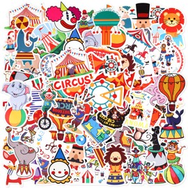Chinco 100 Pcs Circus Party Favors Stickers Vinyl Waterproof Funny Circus Decals for Water Bottles Laptop Scrapbooking Travel Cups, Circus Sticker Packs Gifts for Adults