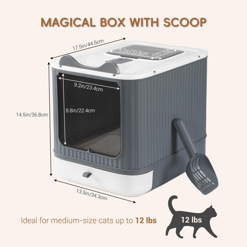 Foldable Cat Litter Box, Fully Enclosed Litter Box with Lid,