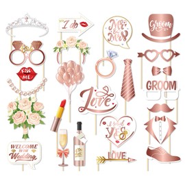 25 Pcs Wedding Photo Booth Props Rose Gold Wedding Party Selfies Photo Props for Bachelorette Engagement Wedding Shower Party Decorations Supplies