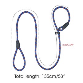 Slip Leads for Dogs Rope Leash, 1cm/0.4" Dia, 135cm/53 Long, Nylon Heavy Duty Strong Comfortable Style Pet Collar Highly Reflective Durable Double Pull Loop Leashes for Large Medium Training Dog-Blue