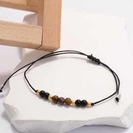 Iborov Natural Black Onyx Tiger Eye Obsidian Stone Healing Bracelets with Empowering Cards Adjustable Jewelry Gift for Men and Women