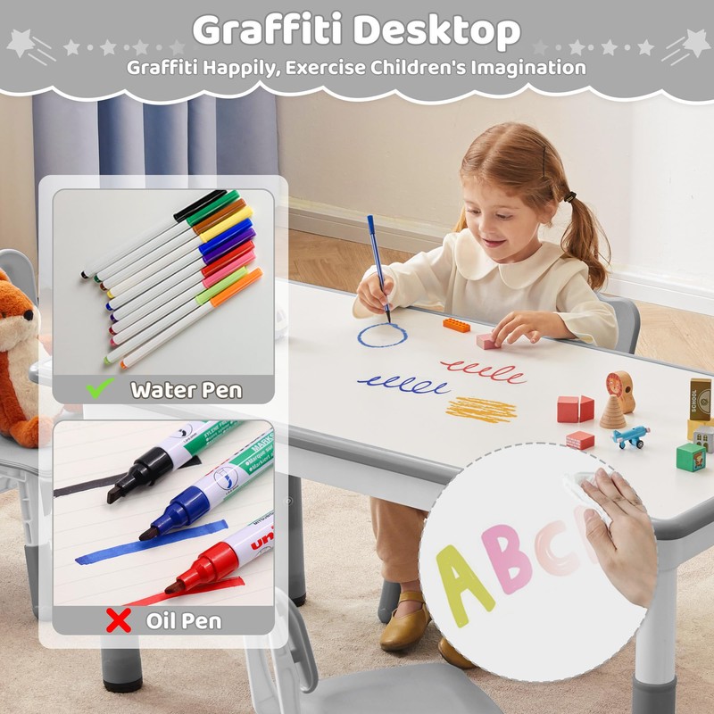DOREROOM Toddler Table, 7 Level Height Adjustable Kids Play Furniture