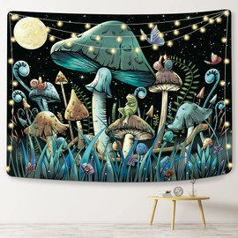 KJHL Mushroom Tapestry Moon Stars Tapestry Snake Snails Cute Tapestries Trippy Plant Tapestry for Bedroom Aesthetic Wall Hanging for Room（59.1ʺ x 79.2ʺ）