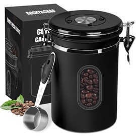ROCKY&CHAO Coffee Canister Airtight Stainless Steel 1.8 L Coffee Beans Container Storage Container for Tea Nuts Cocoa Longer and Stay Fresh (Black)