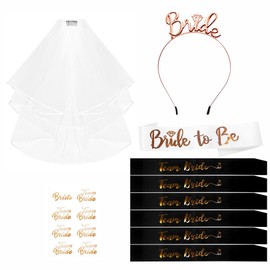Hen Party Accessories Set of 10, Bride to Be Sash and Veil Tiara Team Bride Sash Tattoos - Wedding Hen Do Bride Sash and Tiara Veil Accessories for Bridal Shower Hen Party Decorations White Black