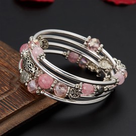 FULU AUTUMN Women's Boho Bracelet with Multilayer Beads Silver Wrap Bracelet Fashion Jewellery Gifts for Birthday and Mother's Day for Women, Zinc, No gemstone