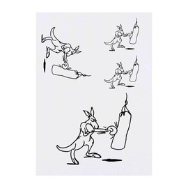 4 x 'Boxing Kangaroo' Temporary Tattoos - Water Resistant, Skin-Safe, Non-Toxic Transfers, Mixed Sizes (TO00056474)
