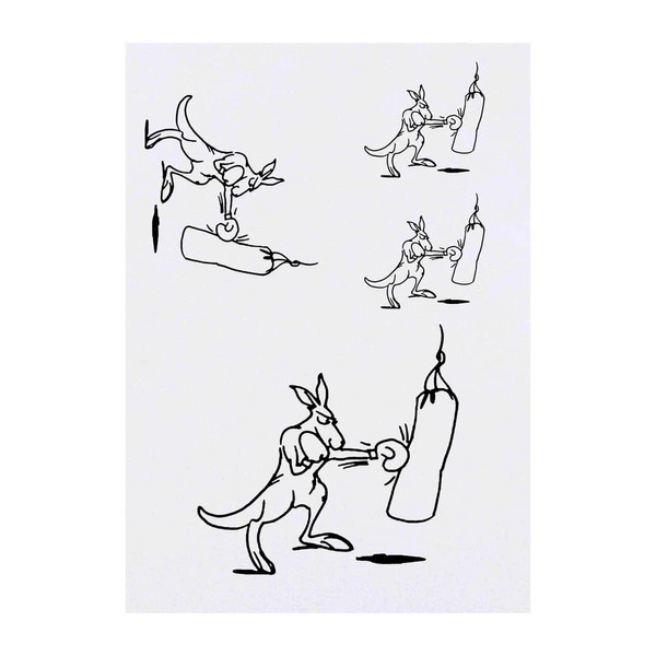 4 x 'Boxing Kangaroo' Temporary Tattoos - Water Resistant, Skin-Safe,