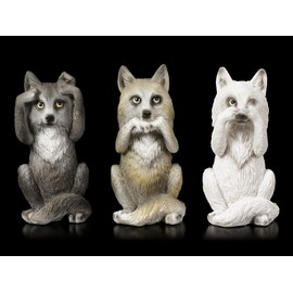 Three Wise Wolf Figures - See Nothing, Hear Nothing, See Nothing, Set of 3 Animal Figures, Decorative Items, Hand Painted