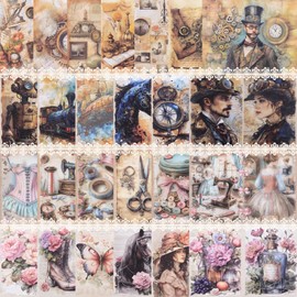 URROMA 50Pcs Vintage Scrapbook Collage Supplies Pack, 4 Styles Junk Journal Material DIY Card Retro Crafts Decor for Photo Frame Notebook Album