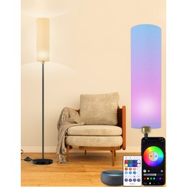 Smart Floor Lamp Works with Alexa & Google Home, Color Changing Stepless Dimmable for Living Room, Modern Standing WiFi Lamps with Remote, Minimalist Pole Lamp Tall Lights for Bedroom, Office-Black