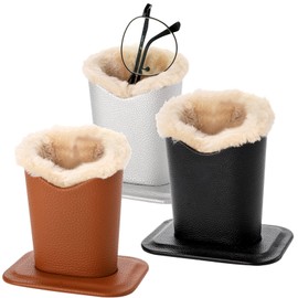 Eidoct 3 Pack Eyeglass Holder, PU Leather Eyeglass Holder Stands with Soft Plush Lining Base for Desks, Nightstands