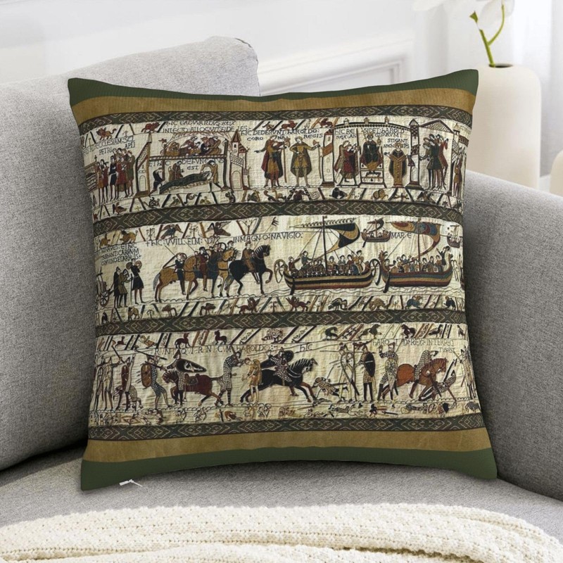 Bayeux Tapestry Throw Pillow Covers 18"X18" Cozy Velvet Square Throw