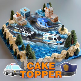 Oriate 6 Pack 1/64 Die-cast Mini Police Patrol Cars Toy Cake Topper Kids Set, Emergency Vehicle Cop Car, Van, Helicopter & Tow Trucks Toy, Birthday Gifts Toy for Boys Girls 3 4 5 6 Years Old