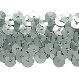 Trims by the Yard 3-Row Metallic Stretch Sequin Trim, 1 1/4-Inch Versatile Sequins for Crafts, Durable Sequin Trim for Costumes, Fashion, and Home Decor, 10-Yard Cut, Silver