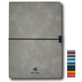 YRL Best Writing Journal Notebook, College Ruled/Lined, A5, 5.8x8.3”, Premium Faux Leather Soft Cover, Fine Thick Paper, Sewn Bound, Inner Pocket, Elastic Closure Band, Pen Loop, Lays Flat, Gray/Grey