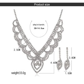 TTPSRY Silver Bridal Jewellery Set Wedding Necklace Earrings Set Rhinestone Jewellery Accessories for Women and Girls, Alloy Steel